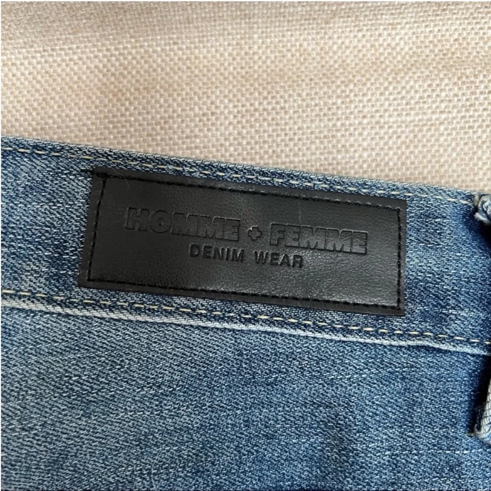 Homme + Femme Distressed Lettering in Paint Jeans